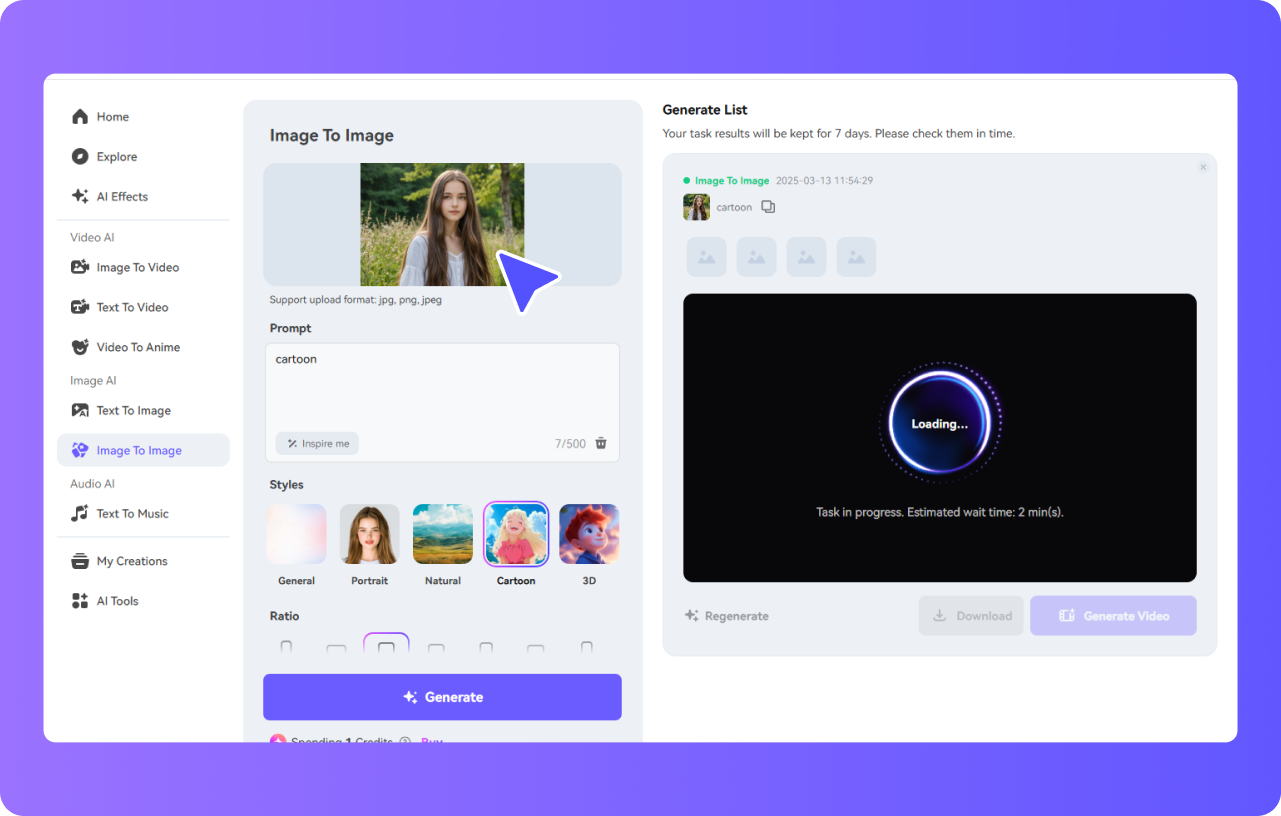 input a prompt and select a style